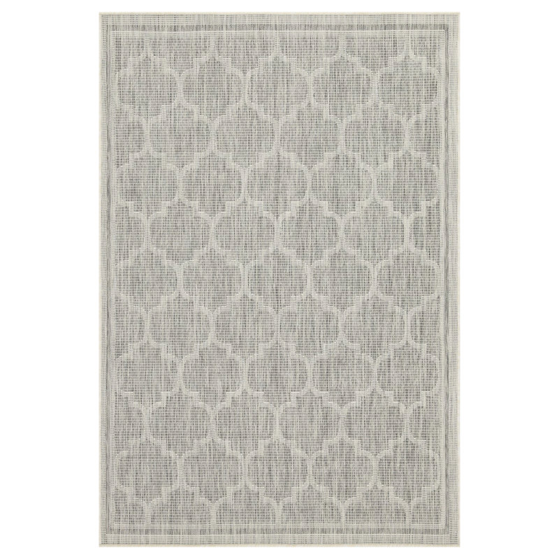 5'3" X 7'3" Trellis Area Rug, Sunshine Collection, Silver, Polypropylene , Stain , For All Settings Silver Trellis, Indoor And Outdoor