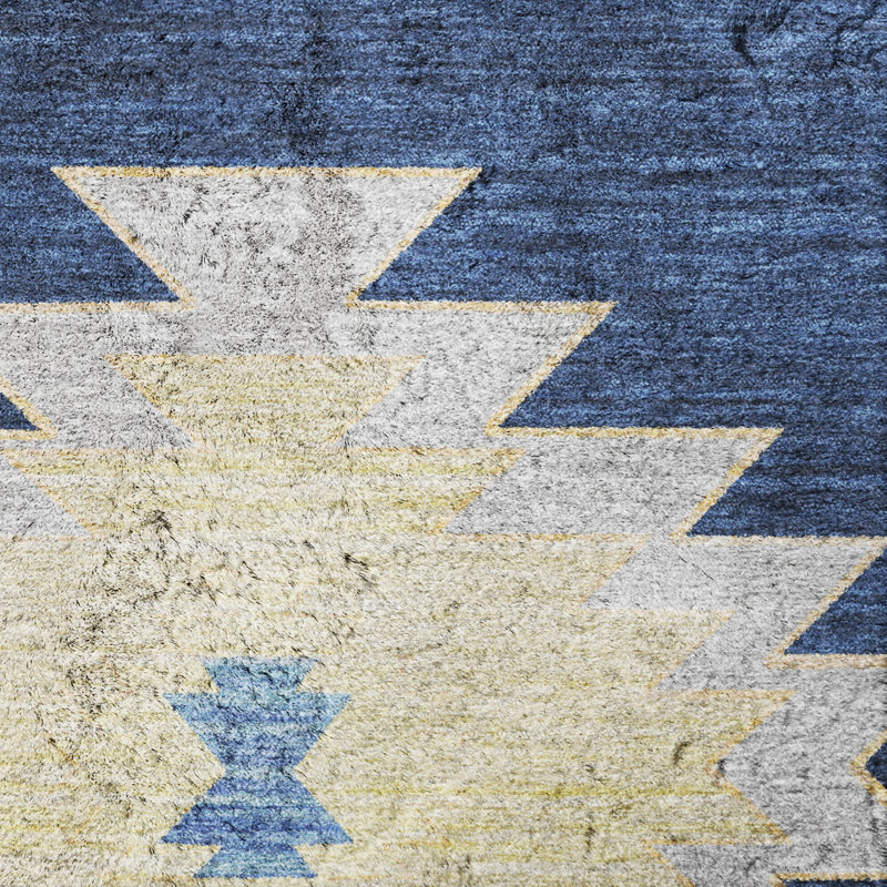 Premium Machine Washable Dream Shag ADS179 Aztec Rug, Blue, 10' x 14'
