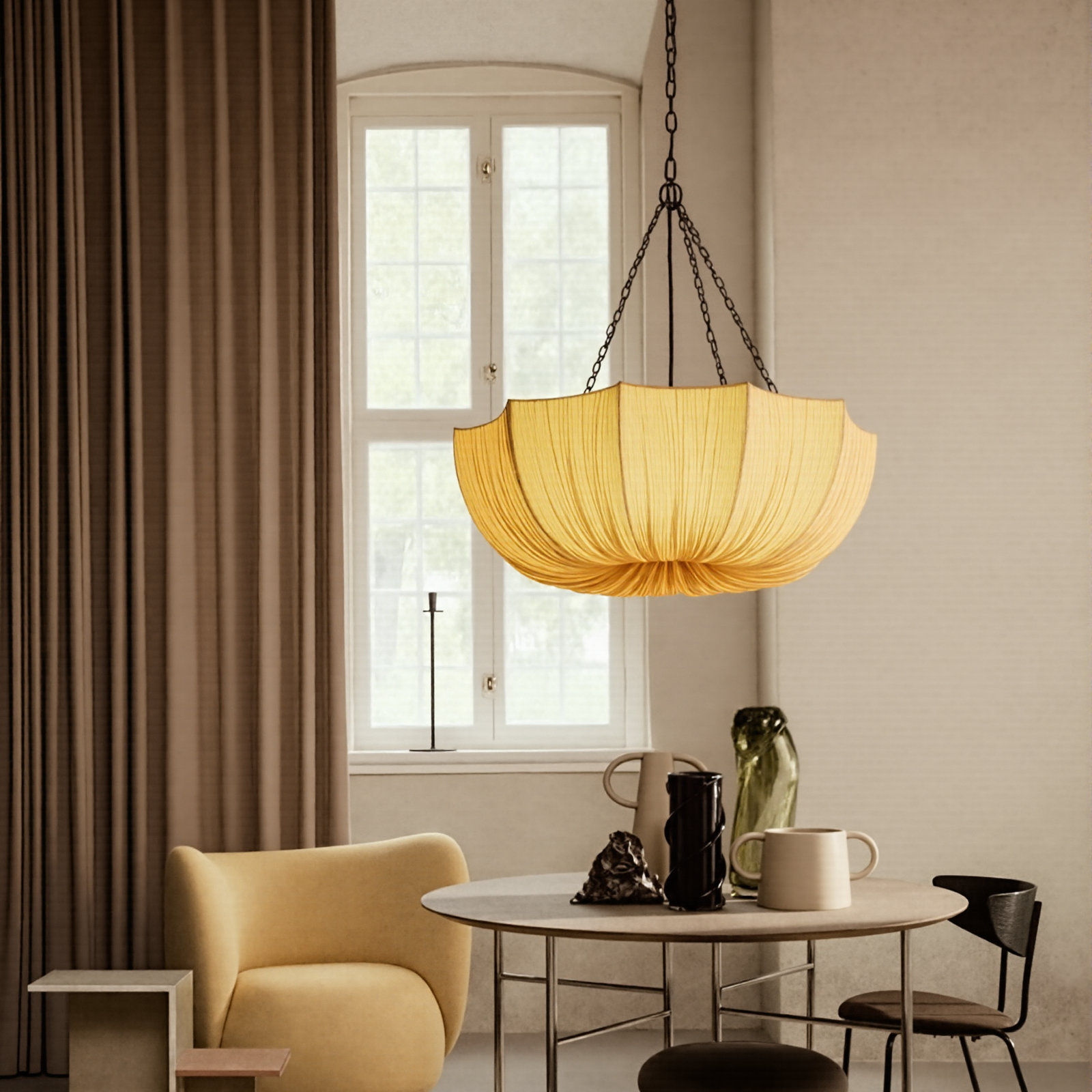 Linen Bowl Single Light Pendant, 8.26" H x 19.68" W x 19.68" D 