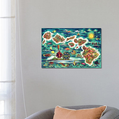 Retro Map Of The Hawaiian Islands - Print on Canvas