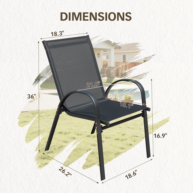 Chaise de patio empilable en polyester enduit de PVC (ensemble de 4), Noir