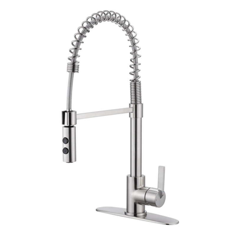 Euro Collection High-Arc Single Handle Kitchen/Bar Faucet with 2-Function Pull-Down Spring Spout Sprayer - Brushed Nickel