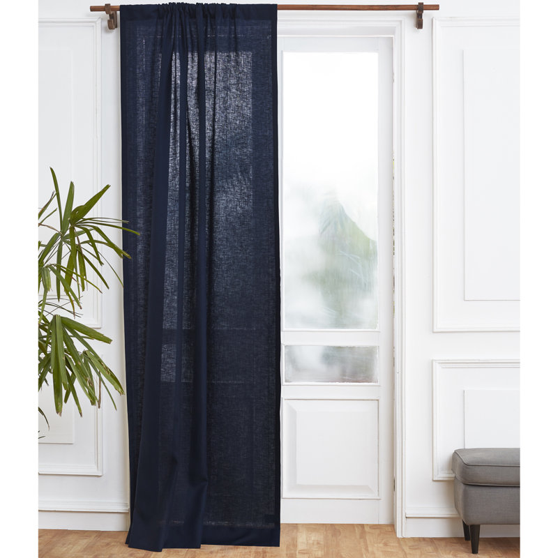 Linen Curtain with Rod Pocket, 52" W x 84" L, Navy