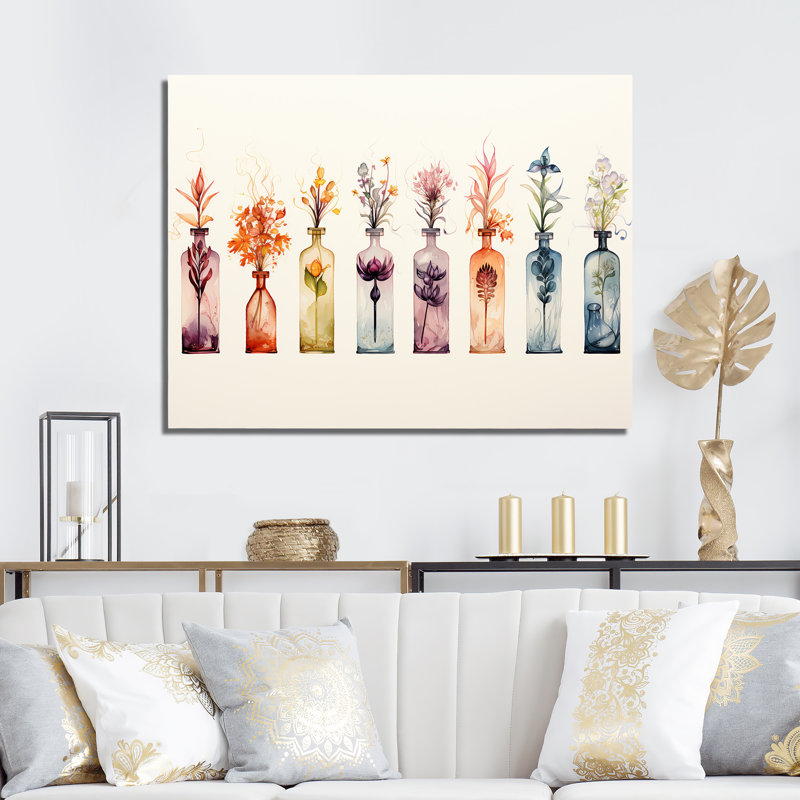 Watercolor Floral Perfumes - Perfumes Wall Art, Toile tendue, H 12 po x l 20 po x P 1 po