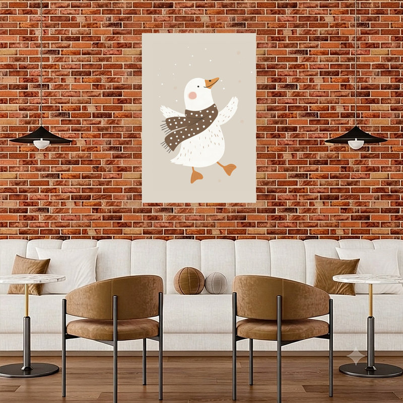 Happy Winter Duck Playful Whimsical Abstract Bird Duck Goose Winter Landscape Wall Art Print by Mathieu - Wrapped Canvas Print