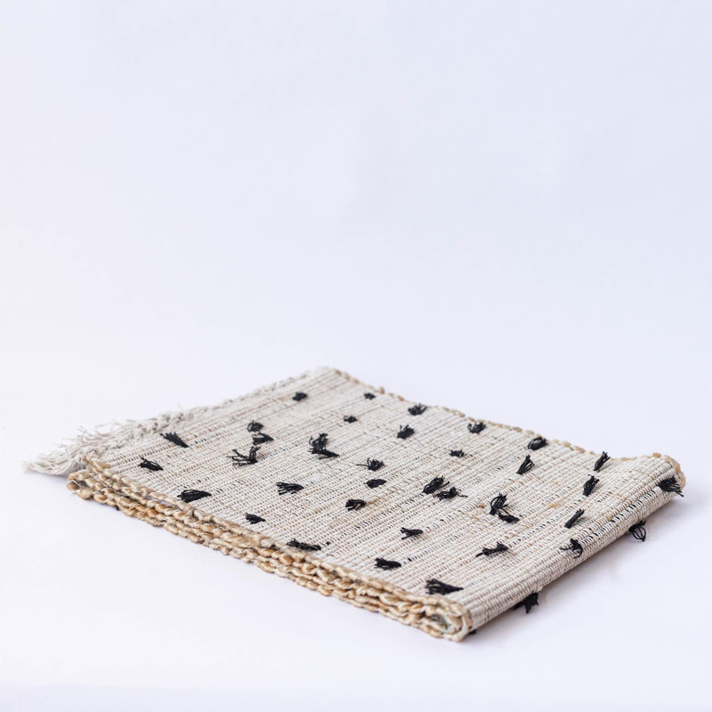 Textured With Black Threads And Tassels Table Runner