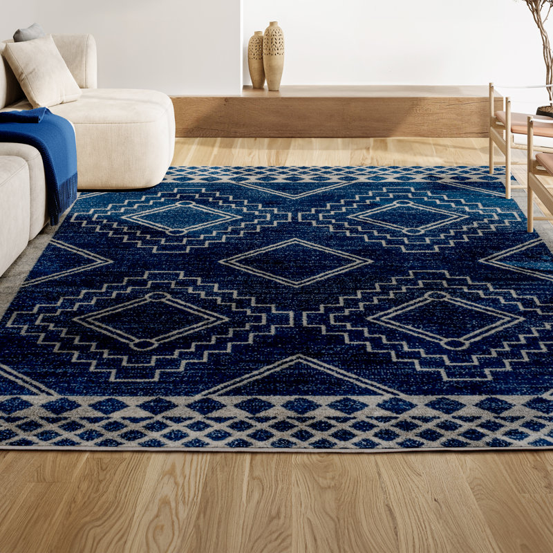 Amir Moroccan Beni Souk Navy/Ivory Rug, Rectangle 3' x 5'