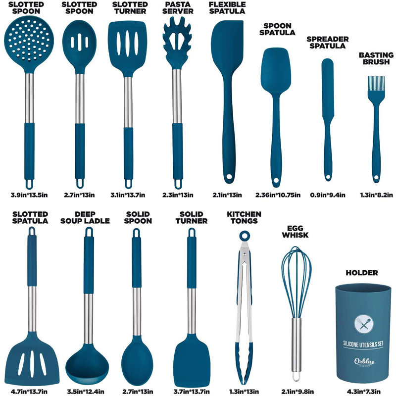 Ensemble de 14 ustensiles de cuisine pour la cuisine, Bleu