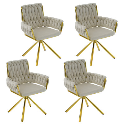 Velvet Dining Chair Swivel Chair With Four Metal Support Legs