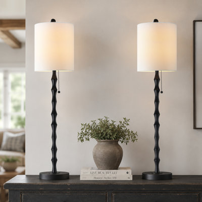 Lampes de table 30 po en métal avec abat-jour blanc et interrupteur à chaîne