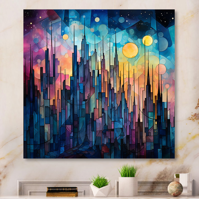 Midnight Cityscape Spectrum 2 - Cityscape Metal Wall Art, 36" H x 36" W