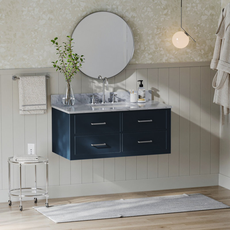 Ensemble de meuble-lavabo mural simple 43 po Ceinture, Bleu minuit, Laiton satiné