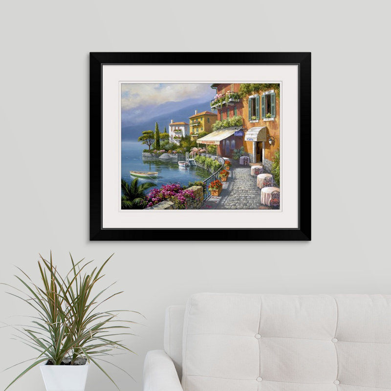 « Seaside Bistro Cafe » par Sung Kim, reproduction d'art, H 24 po x l 28 po x P 1 po, Cadre noir