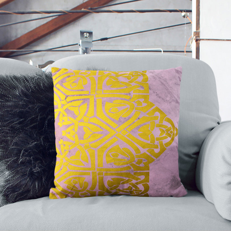 Peach Gold Mandala No.2 Scatter Cushion, Black, 40cm H x 40cm W x 15cm D
