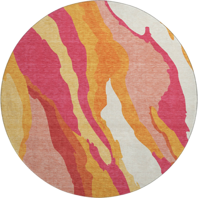 Premium Machine Washable Cossette AMF1047 Waves Rug, Rond 8 pi