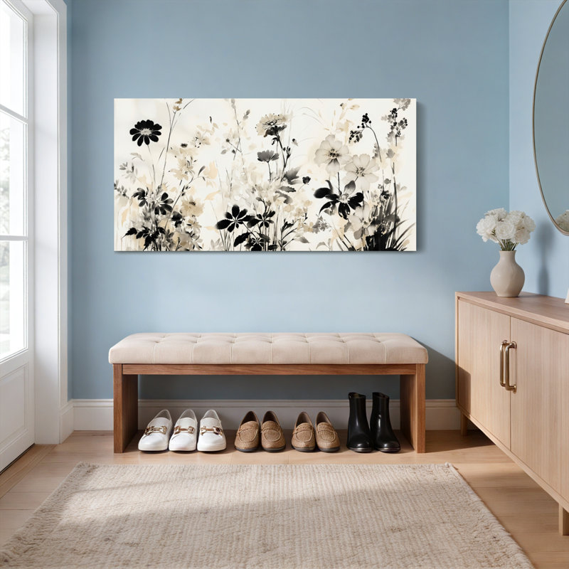 Ensemble de 1 tableau mural floral aquarelle sur toile tendue, H 12 po x l 36 po
