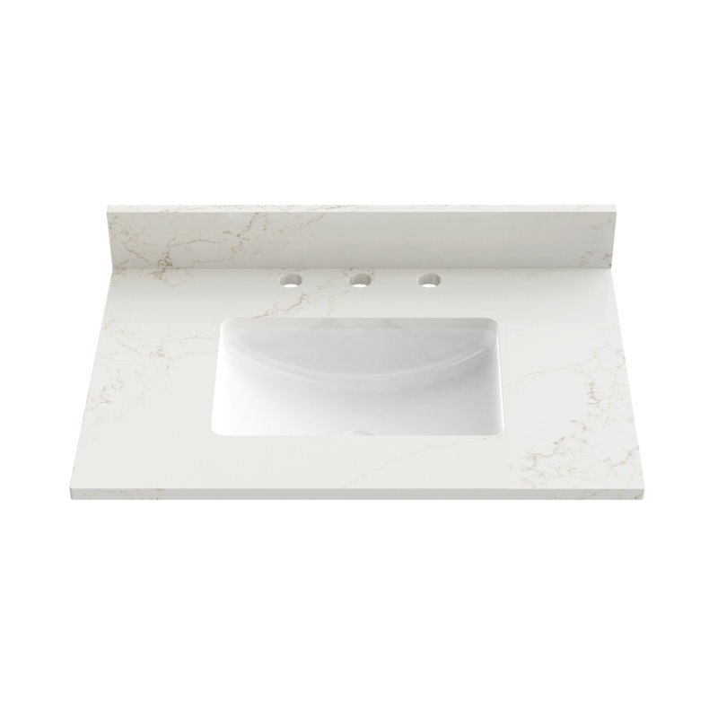 Plateau de meuble-lavabo simple 31 po avec lavabo en quartz 31 po, Blanc de Carrare