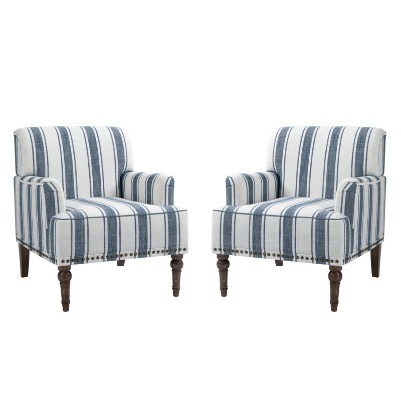 Arian 73 Cm Wide Linen Armchair, Dark Blue Stripe Linen