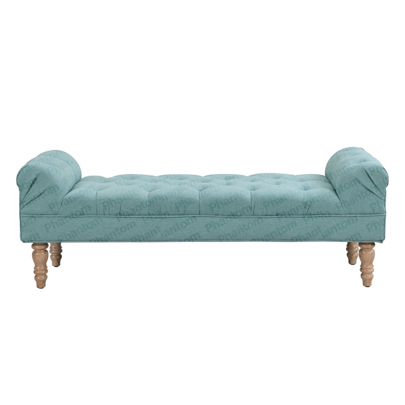 Button-Tufted End Of Bed Bench,Large Upholstered Ottoman,Foot Rest With Legs,Footstool With Rolled Arms,Upholstered Fabric Bench,Indoor Bench For Bedroom,Living Room,Entryway,Dusty Teal