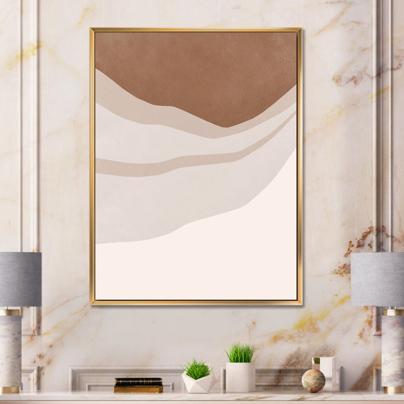 Terre cuite et formes ivoire avec effet usé - reproduction sur toile flottante, H 32 po x l 16 po x P 1 po, Encadrement doré
