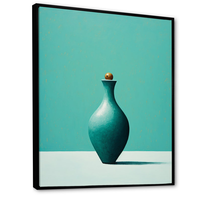 Tenpin turquoise sur toile, H 44 po x l 34 po x P 1,5 po, Cadre flottant noir