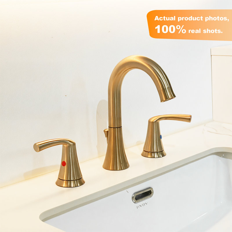 Widespread 2-Handle Bathroom Sink Faucet With Drain Assembly, Brushed Gold