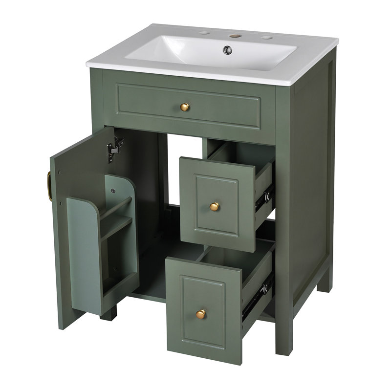 Meuble-lavabo simple 24 po avec plateau en céramique, Vert