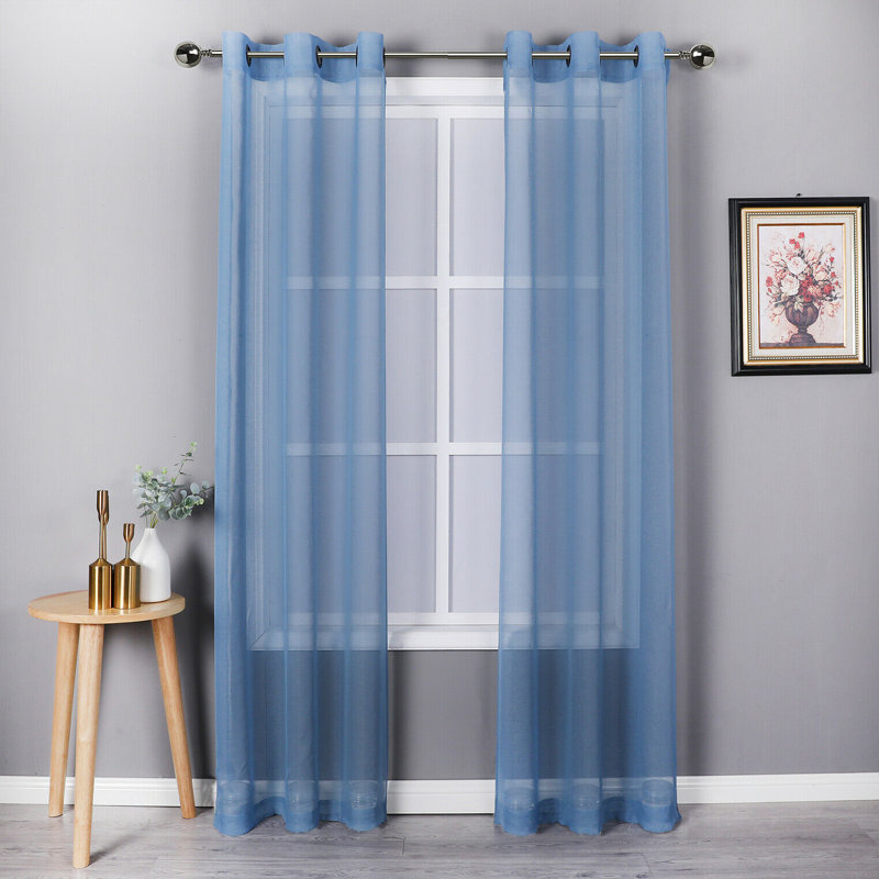 Paire de rideaux semi-transparents avec œillets Buchler, Bleu / gris