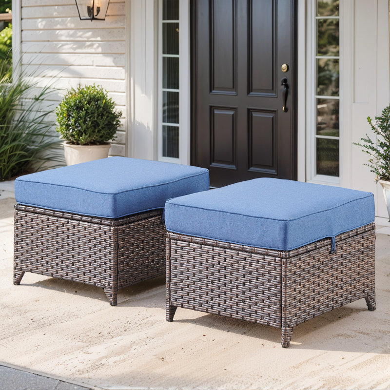 Repose-pieds d'extérieur avec coussin Sunbrella® Tya, Bleu