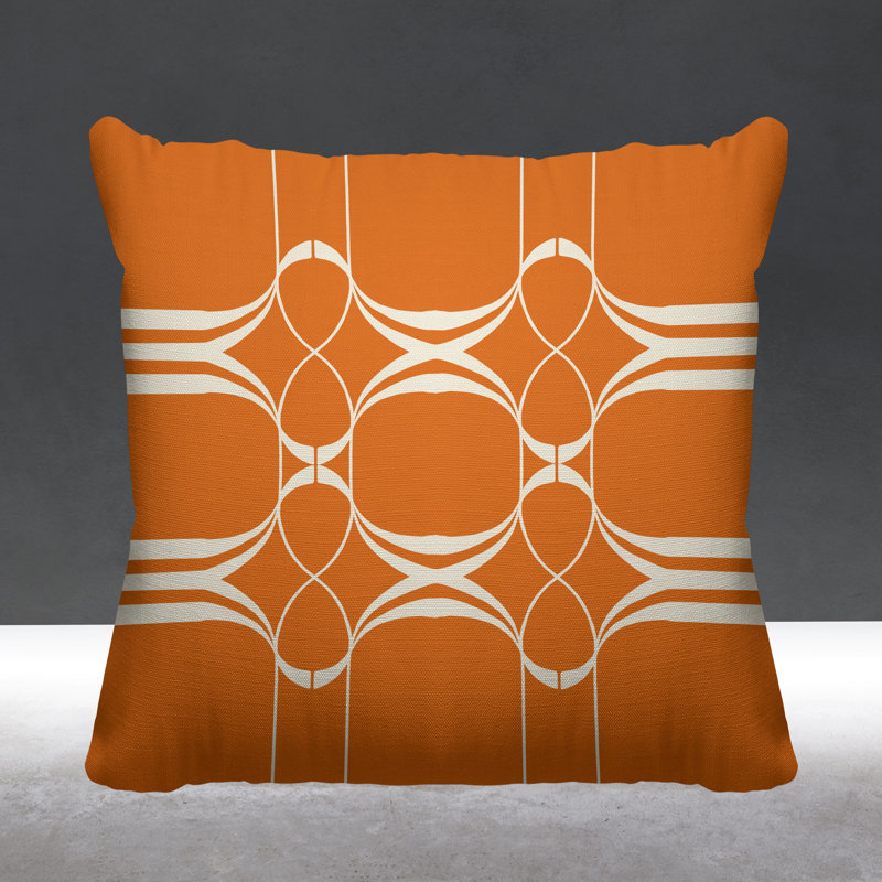 Coussin Tribal Abstract, L 15 po x H 15 po, Orange