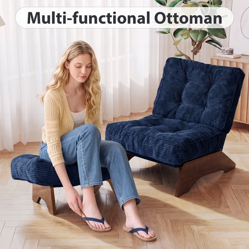 Fauteuil d'appoint en velours côtelé avec repose-pieds, fauteuil de salon pliant avec dossier réglable et repose-pieds