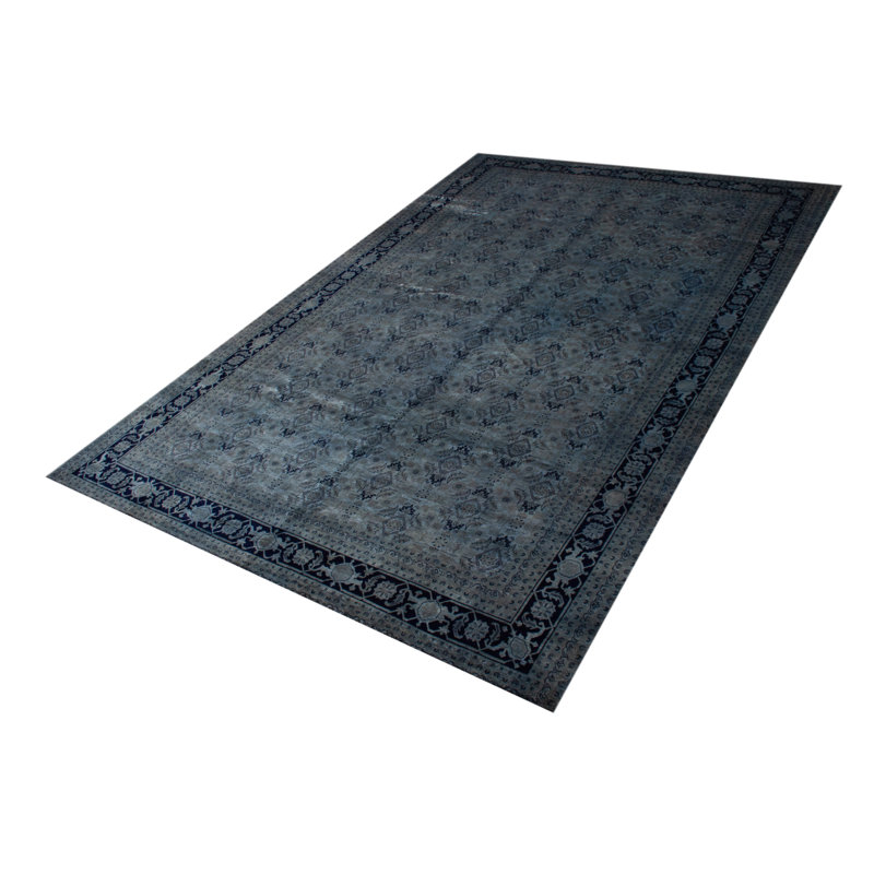 Tapis bleu noué à la main unique 11 pi 6 po x 17 pi 8 po