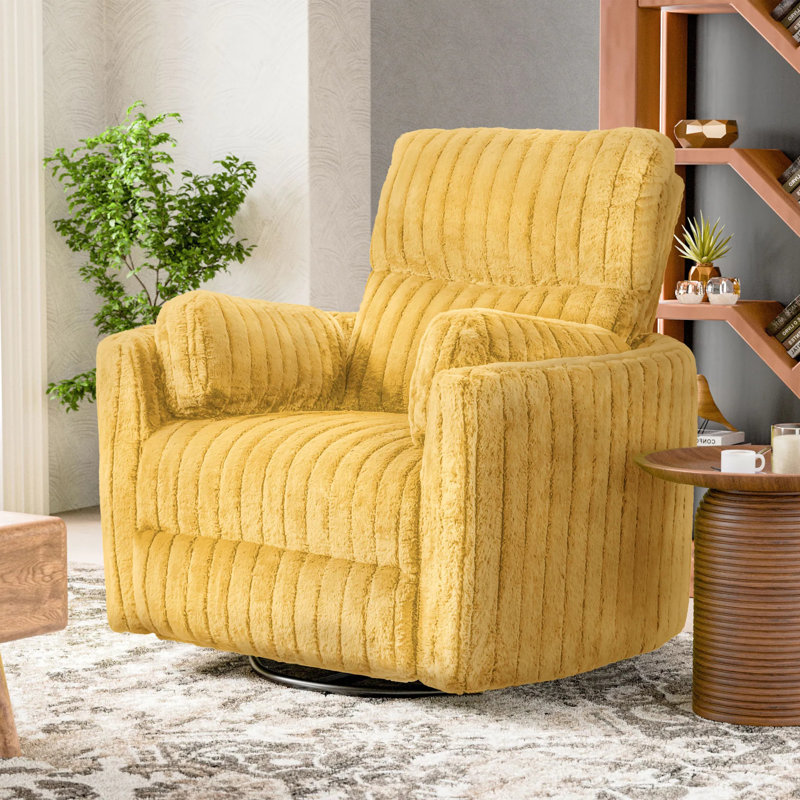 39.4" W Contemporary Power Glider Recliner W/ Swivel, Yellow, Yellow
