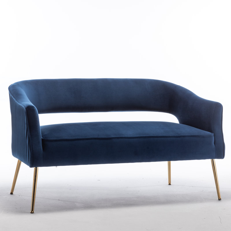 Deybi 51'' Velvet Recessed Arm Loveseat, Navy Blue Velvet