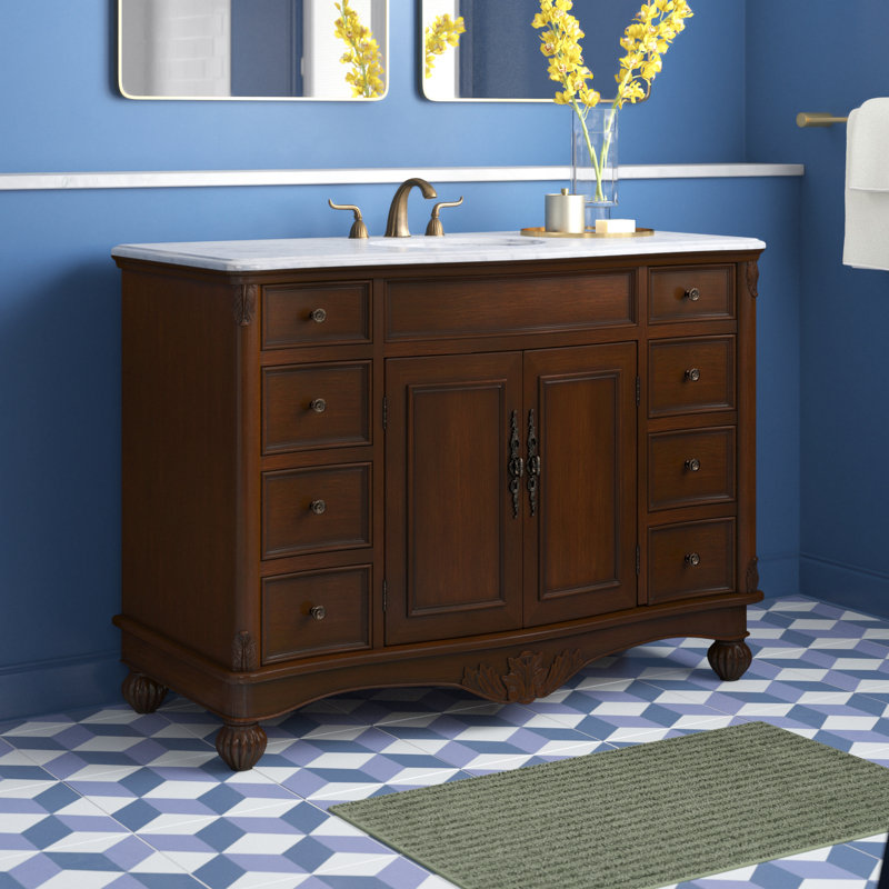 Ensemble de meuble-lavabo simple 48 po Mannie, Teck, Blanc