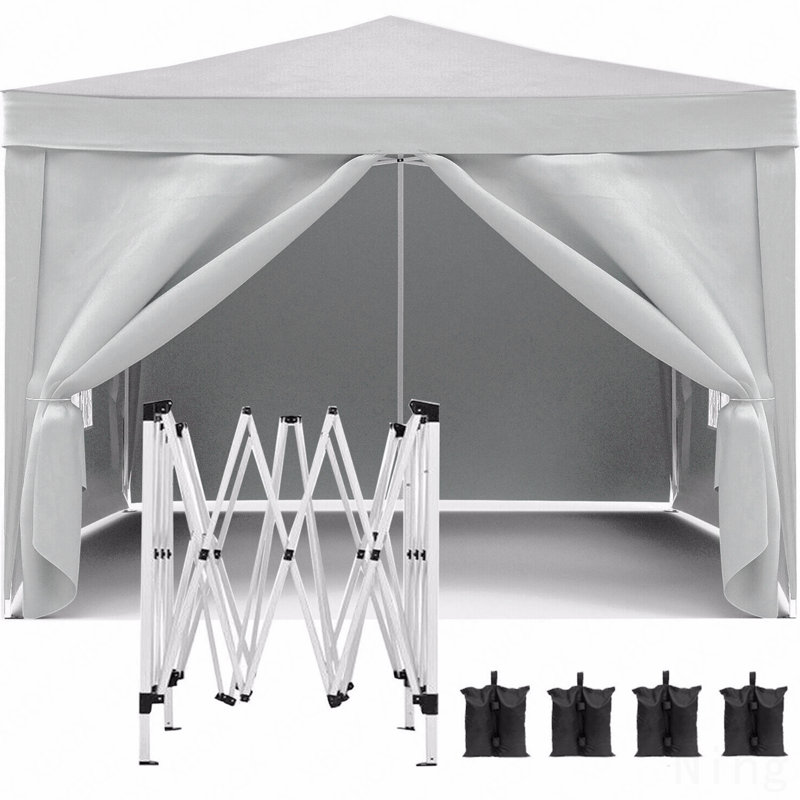 10X10FT Pop Up Gazebo, Sidewall For Outdoor Use With UPF 50+ & Weight Bag & Carry Bag, White