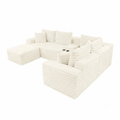 127" Modular Cloud Sectional Couch with Cup Holders, USB Ports, 2 Ottomans, No Assembly Required, Couch in a Box for Living Room