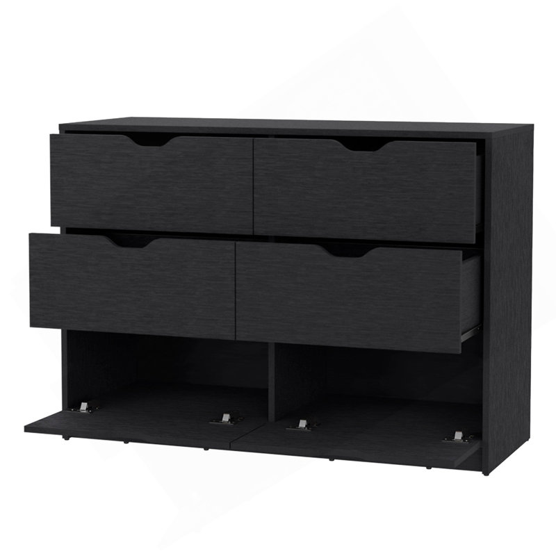 Commode 4 tiroirs, commode avec 2 armoires, Noir