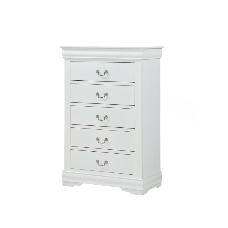 1Pc Five Drawers Louis Philip Chest Solid Wood Contemporary Sleek Ample Storage