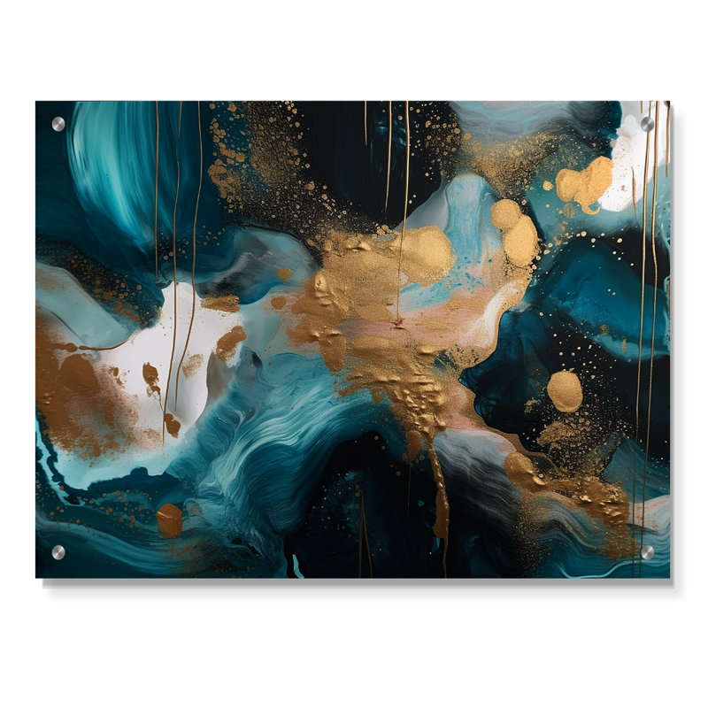 Vert et or mystérieux marbre II - verre d'art mural abstrait en marbre, H 12 po x l 20 po