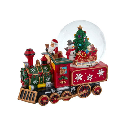 Kurt Adler Wind-Up Musical Santa Driving Train We Wish You A Merry Christmas Water Globe