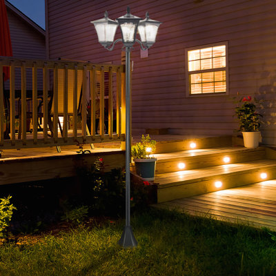 Outsunny 72" Solar Lamp Post, Triple-Head Street Light, All-Weather Waterproof Stainless Steel, Vintage Style for Garden, Lawn, Pathway, Driveway, Black