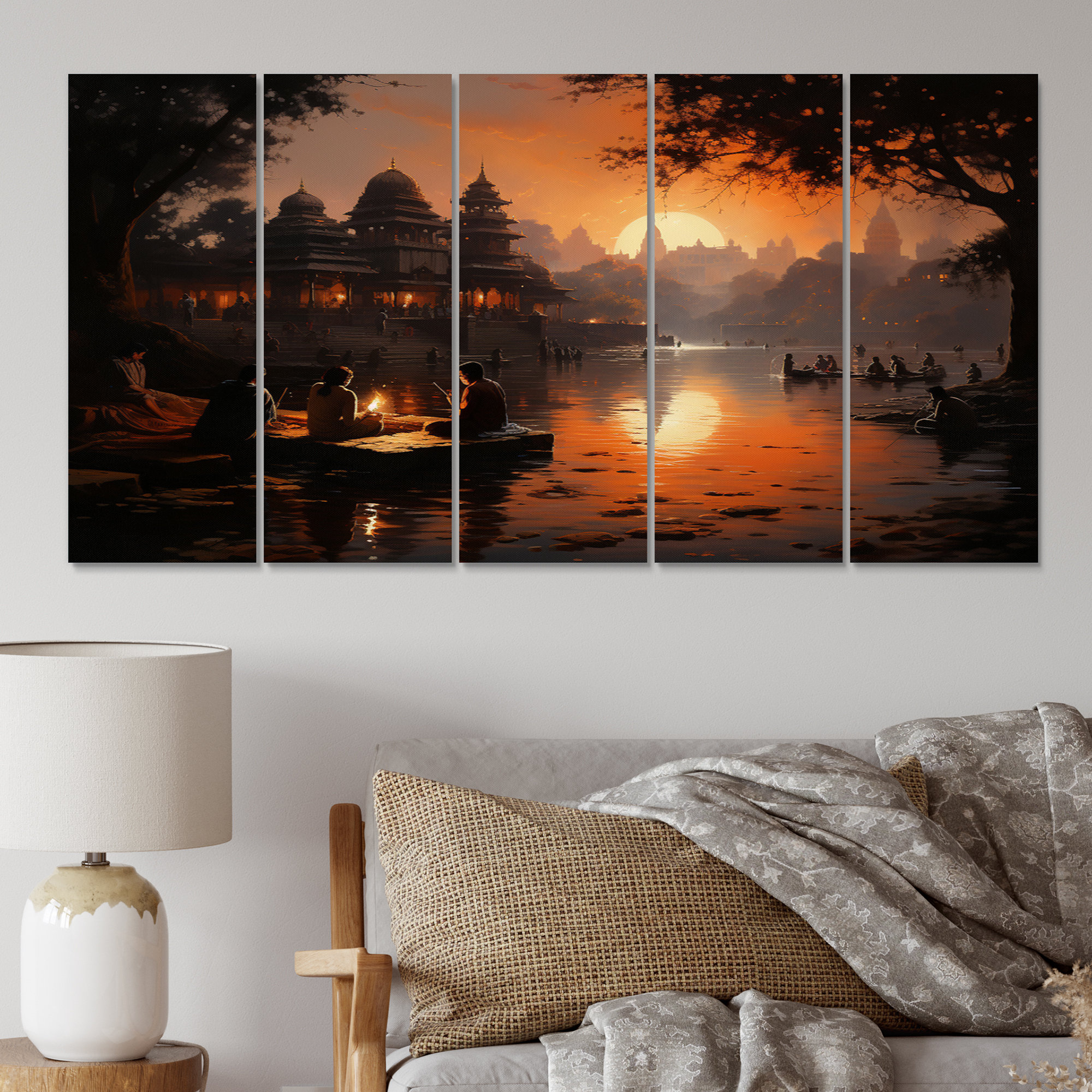 DesignArt Hinduisim Sunset Aarti II - Spiritual Metal Art Print Set ...