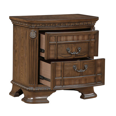 1pc Dark Brown Finish Elegant Design Traditional Nightstand with 2x Drawers Storage Wooden Bedroom Furniture Formal Bedside Cabinet