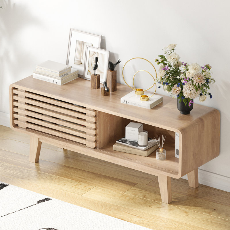 Modern Coffee Table With Storage, Natural, 17.8" H x 14.2" L x 46" W