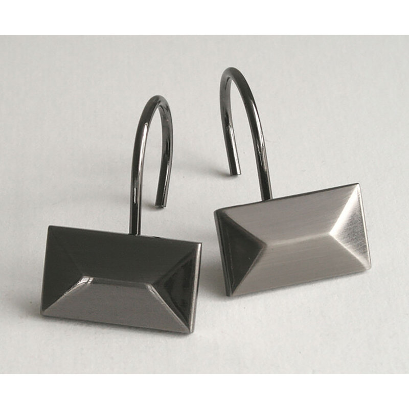 Ensemble de 12 pièces - Anneaux de rideaux de douche rectangulaires robustes en métal antirouille, Nickel satiné