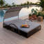 Double chaise longue de patio avec dossier réglable à 5 positions, auvent arqué, coussins amovibles et tables d'appoint cachées-133235457