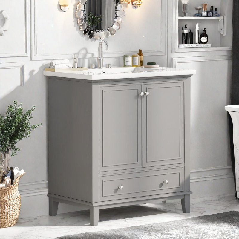 Meuble-lavabo 30 po avec comptoir en céramique, Gris