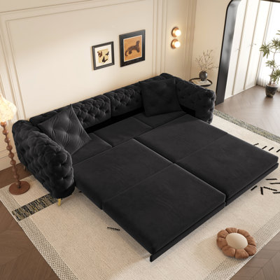 Canapé-lit convertible de 97,7 po 31 po, siège profond de 28,4 po, canapé 4 places, coussins en mousse à densité élevée noirs, bouton, pour lit confortable, profondeur d'assise, avec attrait visuel