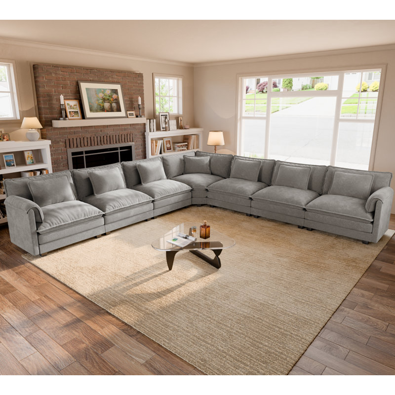 Amabilia L Shaped Upholstered Boneless Corner Modular Sectional Sofa Cloud Couch - Chenille Fabric, 36.2" H x 150" W x 150" D
